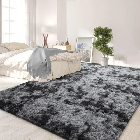 Feet Large Area Rugs, Tie-Dyed Light Grey Shaggy Rug Fluffy Throw Carpets, Ultra Soft Plush Modern Indoor Fuzzy Rugs