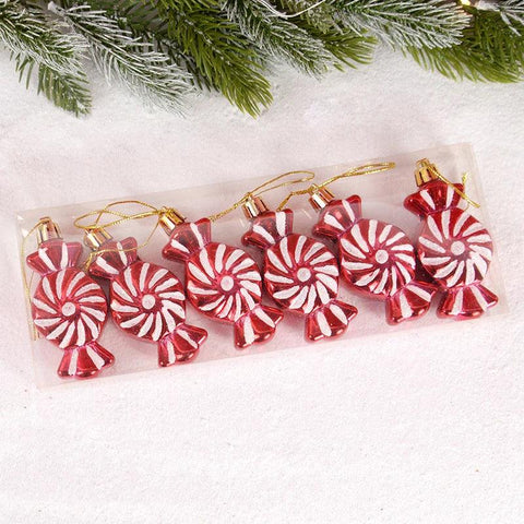 Christmas Lollipop Candy Cane Pendant Xmas Tree Hanging Ball Ornaments Christmas Decorations for Home New Year Gift 6pcs