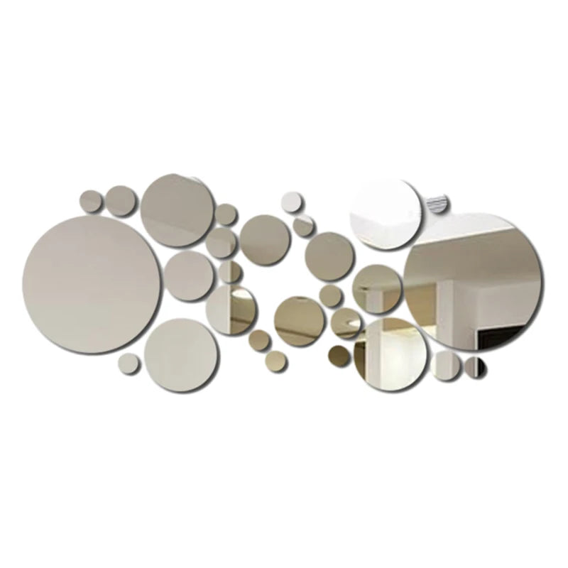 26 PCs 3D Acrylic Mirror Wall Stickers, Round Mirror, DIY Bedroom, Bathroom and TV Backroom Stickers Wall Decoration