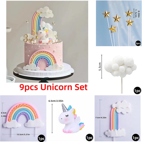 Unicorn Theme Cake Topper Happy Birthday Rainbow Stars Girl Birthday Baby Shower Party  Cake Decoration for Girl's 16th Birthday