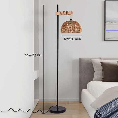 Bymaocar Smart Floor Lamp Standing Light Remote & APP Control with Rattan Lampshade and Stepless Dimmer for Living Room Office