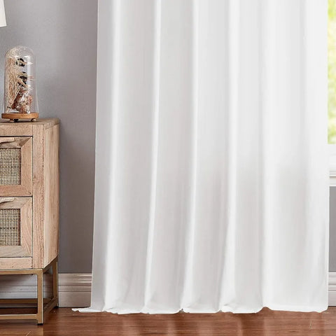 White Tie Top Curtain Semi Sheer Window Treatment Linen Cotton Blend Decorative for Living Room Drape 108 Inch Length