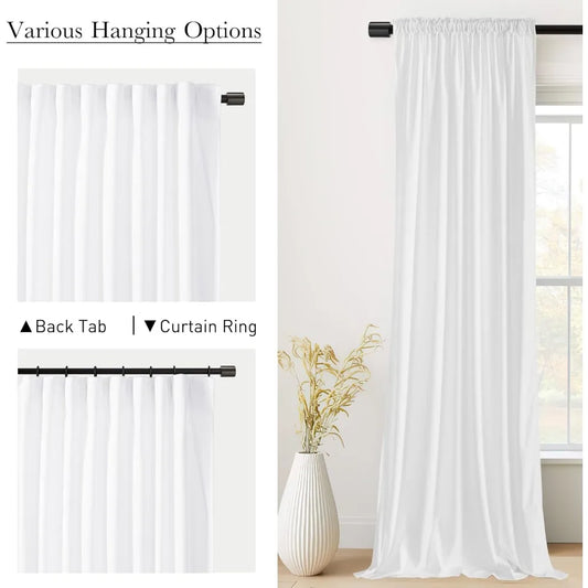 Bleach White Velvet Curtains 120 inches Long, Extra Long Back Tab High Ceiling Light Dimming Drapes, W52 x L120, 2 Panels