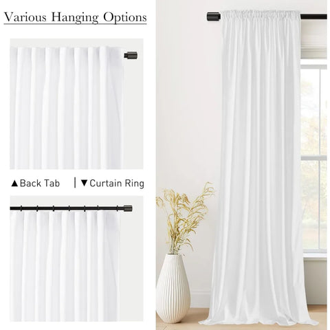 Bleach White Velvet Curtains 120 inches Long, Extra Long Back Tab High Ceiling Light Dimming Drapes, W52 x L120, 2 Panels