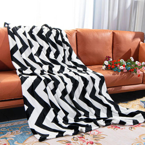 Ntbay Soft and Cozy Flannel Throw Blanket, Warm and Lightweight Bed Blanket with Black and White Pattern