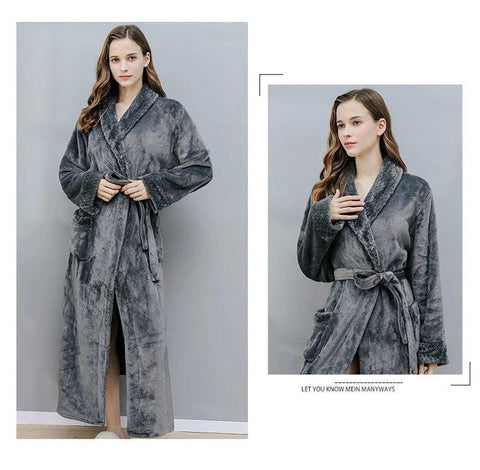 Female Autumn and Winter Warm Long Coral Velvet Thick Couple Bath Bathrobes Men Women Pajamas Shower Robe Bath Towels For Adults