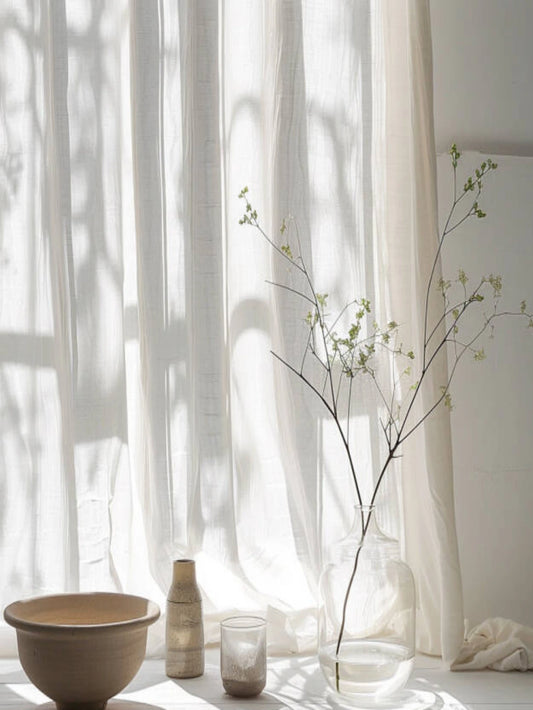 Linen Cotton Korean Style Solid color Warm White Linen Sheer Curtain for House Living Room Eid al-Fitr