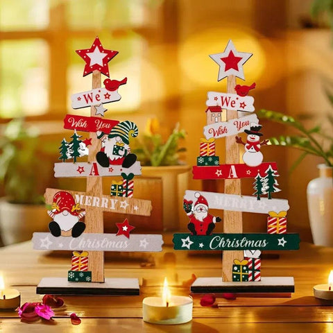 Christmas Desktop Tree Santa Claus DIY Decoration Wooden Christmas Signs Plaque Xmas Decoration 2024 New Years Party Gifts