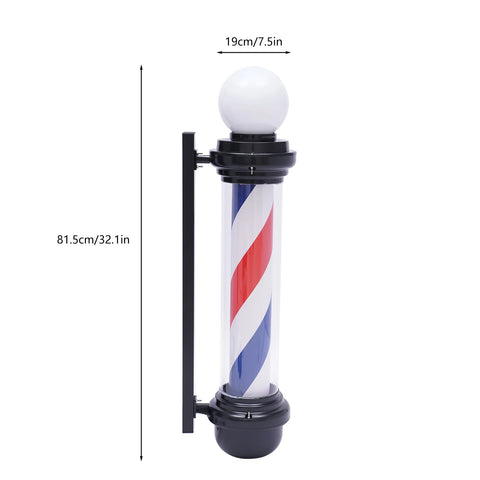 32" Barber Pole LED Light Red White Blue Rotating Stripes Hair Salon Shop Sign Rainproof for Outdoor