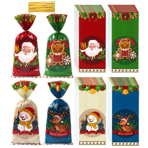 25/50/100pcs Christmas Candy Bags Christmas Decorations 2024 Santa Gift Bag Navidad Xmas Gift Bags Cristmas Cookies Packing Bag