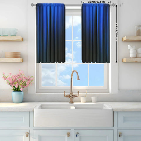 2pcs Blue/black Gradient Stripe Design Printed Curtain for Home Decor - Rod Pocket Window Treatment for Bedroom, Office, Kitchen