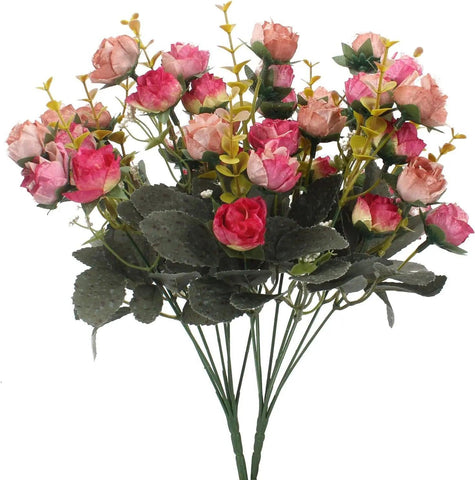 Silk Flowers Rose 7 Branch 21 Heads Leaf Rose Wedding Floral Decor Bouquet Artificial Flowers With Stem