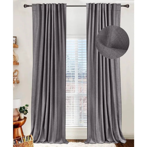 100% Blackout Shield Linen Blackout Curtains for Bedroom 96 Inches Long,Back Tab/Rod Pocket Living Room Drapes,