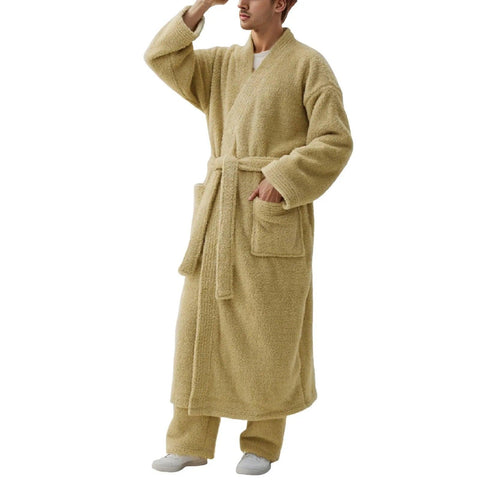 Mens Plush Bathrobes New Soft Coral Fleece Solid Color Flannel Bath Robes Pajamas Home Clothes Thicken Warm Fleece Sleepwear