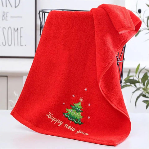 1PC 35*75cm Bathroom Towel Coral Fleece Absorbent Microfiber Christmas Tree Santa Embroidery Face Towels Bath Towel  Xmas Gifts