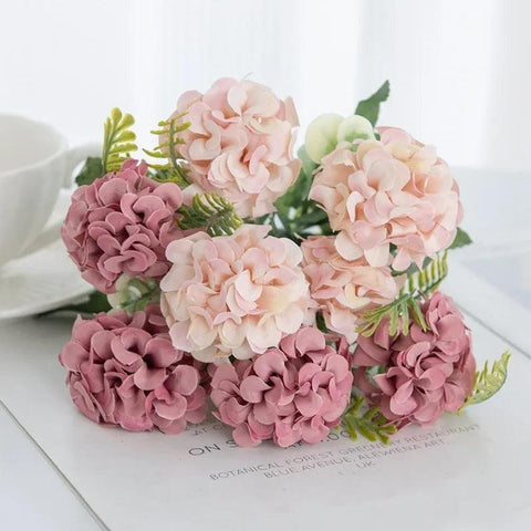 8 heads 5 forks Artificial flowers Hydrangea For Wedding bridal bouquet Decoration Home Floral Arrangement Christmas Accessories