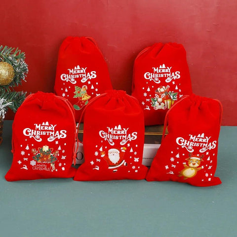 10/1pcs Merry Christmas Velvet Bags Candy Snack Drawstring Pouch Wrapping Bag Xmas Gifts Bracelet Jewelry Packaging Storage Bags