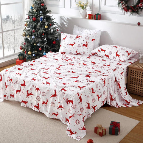 Christmas Duvet Cover Reversible Printed Comforter Cover Set Christmas Holiday Decorative Bedding Soft Microfiber Red Duvet 2Pil