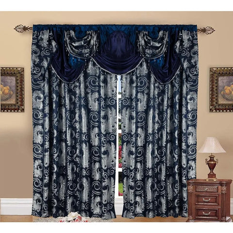 Jacquard Luxury Window 1 Panel Set Curtain with Attached Valance and Backing Bedroom