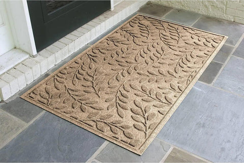 Mat, 2' X 3', Durable and Decorative Floor Covering, Skid Resistant, Indoor/Outdoor, Brittney Leaf Design, Camel, Rug, Mat