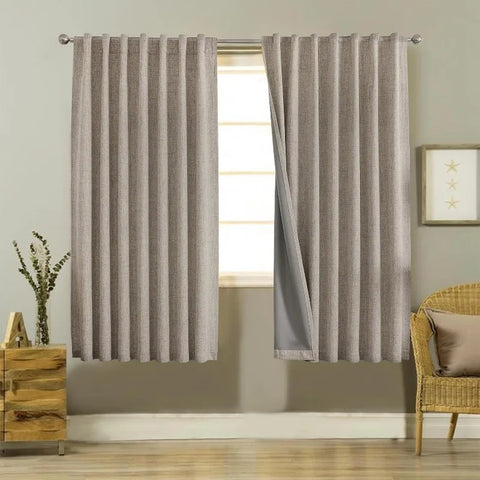 Blackout Linen Curtains Long 100% Blackout Drapes 95 inch Length 2 Panels Set