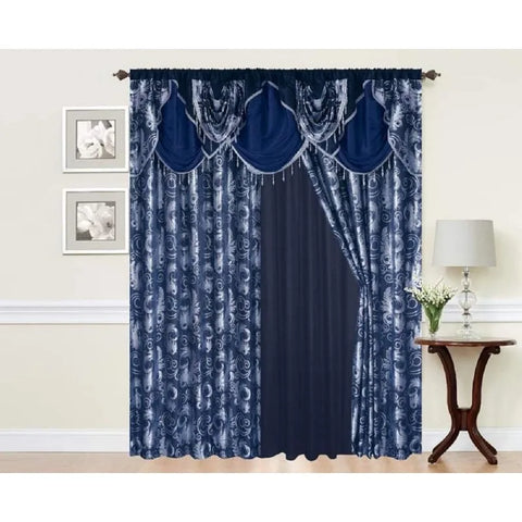 Jacquard Luxury Window 1 Panel Set Curtain with Attached Valance and Backing Bedroom