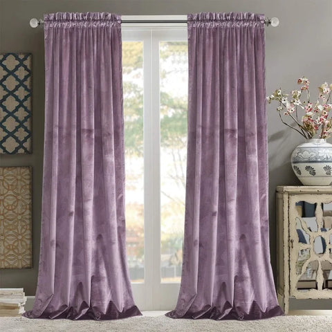 Velvet Curtains 2 Panels Set, Block Light Thermal Insulated Velour Rod Pocket Drapes for Bedroom and Living Room