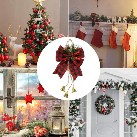 1 pcs Christmas Tree Large Topper Bow Knot with Artificial Spruce Pine Cones and Christmas Bell New Year Decorations 2024