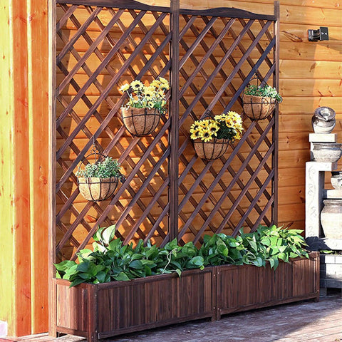 Large Raised Garden Bed Wooden Planter Box with Trellis Vegetable Grow Bed Support Patio Lattice for Outdoor Indoor