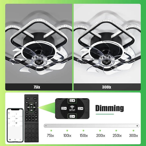 27" Ceiling Fans with Lights Remote Dimmable LED Light 6 Speed Adjustable Fan for Bedroom Living Room Decoration