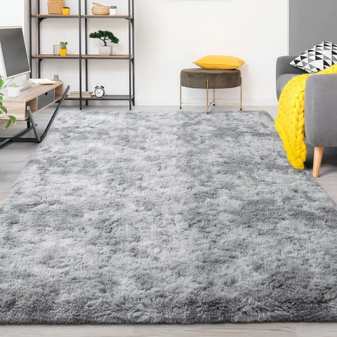 Feet Large Area Rugs, Tie-Dyed Light Grey Shaggy Rug Fluffy Throw Carpets, Ultra Soft Plush Modern Indoor Fuzzy Rugs