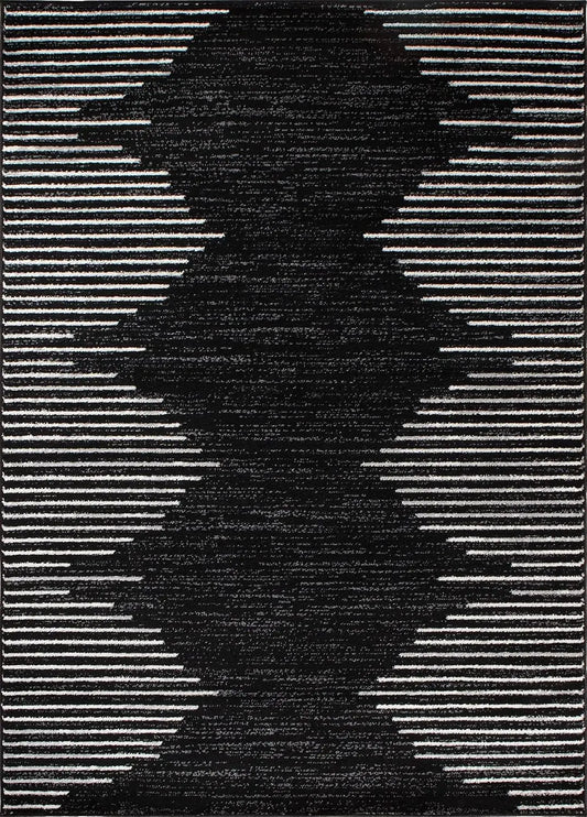 Rugshop Bohemian Stripe Stain Resistant High Traffic Living Room Kitchen Bedroom Dining Home Office Area Rug 8' x 12' Black