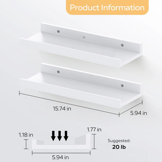 MIRROTOWEL 16” Floating Shelves for Wall Décor Storage, Set of 4, Wood