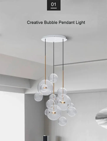 Modern Clear Glass LED Chandelier Lighting  Living Room Chandelier for Dining Room Bubble Glass Pendant Lights