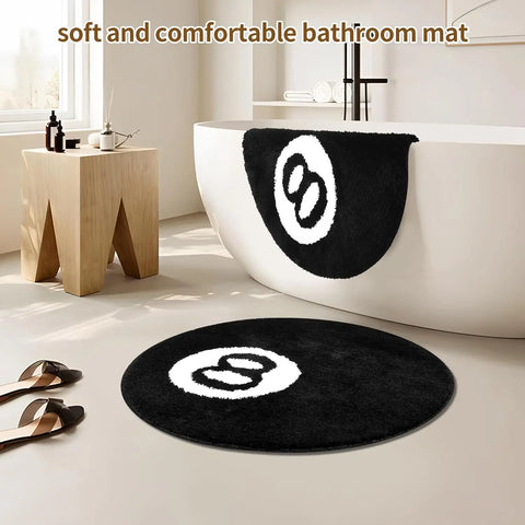 8 Ball Rug Black Round Rugs for Bedroom Aesthetic 24inch Non Slip Flocking Floor 8 Ball Carpet Bath Mat y2k Mens Room Decor Cool