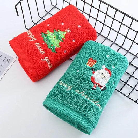 Christmas Children Towel Red New Year Gift Embroidery Absorbent Dry Hair Towel Home Face Towel Bathroom Coral Fleece Washcloth