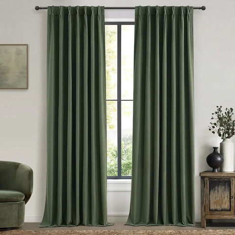 Natural Linen Pinch Pleated Blackout Curtains & Drapes 96 Inch Long Bedroom/Livingroom Farmhouse Curtains 2 Panel Sets