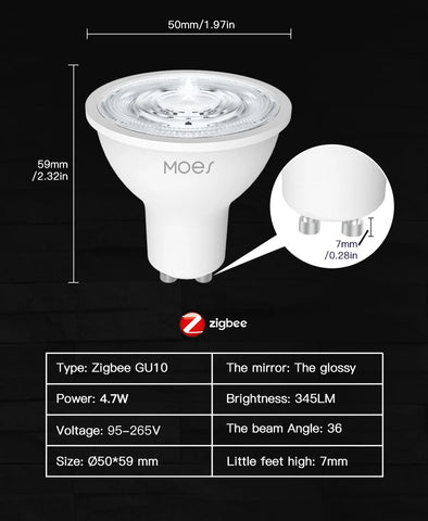 Tuya ZigBee GU10 Smart LED Bulbs RGB C+W White 4.7W Dimmable Lamps Smart Life APP  Control Light Bulbs Work with Alexa/Google