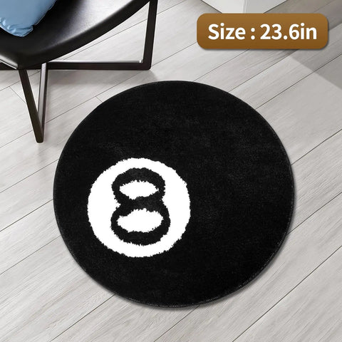 8 Ball Rug Black Round Rugs for Bedroom Aesthetic 24inch Non Slip Flocking Floor 8 Ball Carpet Bath Mat y2k Mens Room Decor Cool