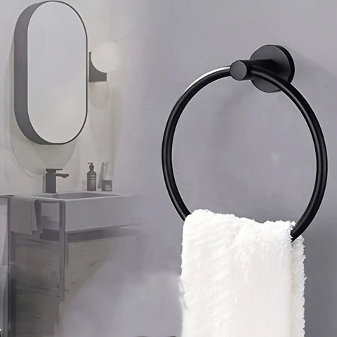 Matte Black Stainless Steel Towel Ring - Stylish Wall Mount Circular Towel Rack for Modern Bathrooms. Elevate Your Decor!