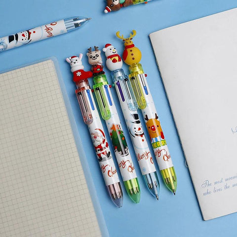 1-10PCS Cartoon Colorful Pen Santa Claus Xmas Tree Ballpoint Pen Merry Christmas Gifts Office School Stationery Writing Tools