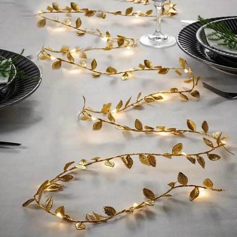 Golden Tiny Leaves Fairy Light Sliver Leaf Battery Powerd Led Copper Wire String Lights For Wedding Home Party DIY Xmas Decor