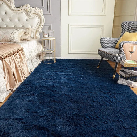 Rugs , Area Rug,  Clearance Navy Blue Laundry Room Rug, Large Throw for Playroom Room- Soft, Fluffy, Shaggy Carpets