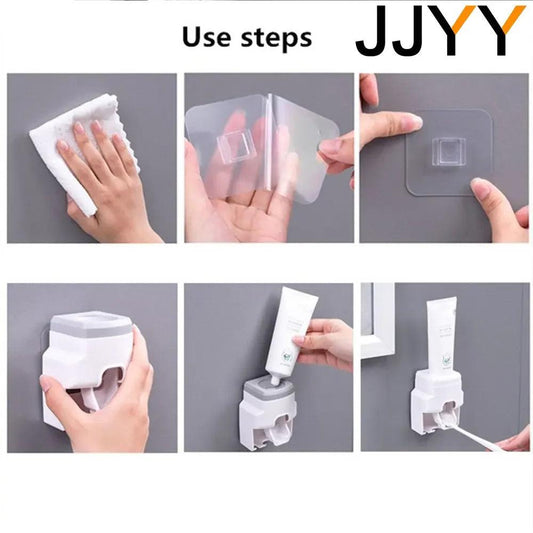 JJYY Lazy Wall Mount Automatic Toothpaste Dispenser Bathroom Accessories Waterproof Toothpaste Squeezer Toothbrush Holder