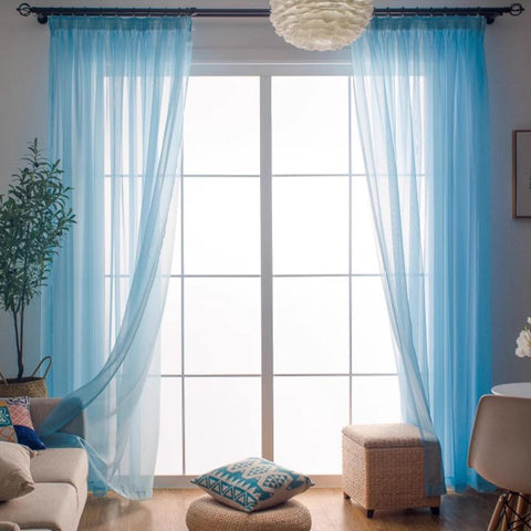 Blue Voile Sheer Curtains For Living Room 2 Panels Rod Pocket Light Filtering Window Drapes Sky Blue Sheer Curtain Bedroom