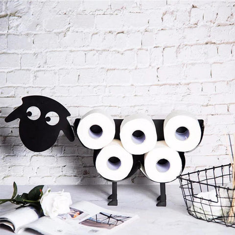 Toilet Paper Holder Metal Free Standing Toilet Tissue Holder Space Saving Dog Sheep Shaped Roll Paper Decorative Rack