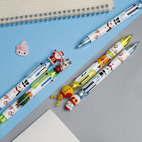 1-10PCS Cartoon Colorful Pen Santa Claus Xmas Tree Ballpoint Pen Merry Christmas Gifts Office School Stationery Writing Tools