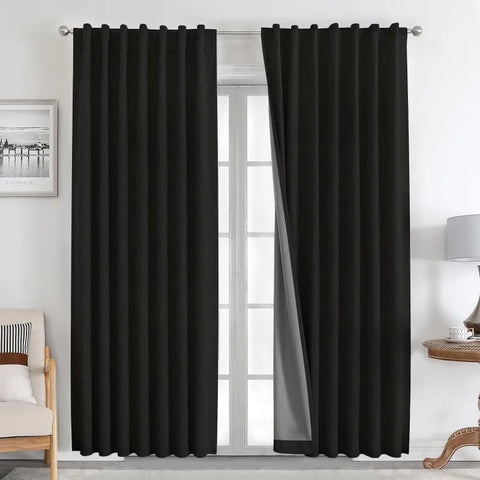 Blackout Linen Curtains Long 100% Blackout Drapes 95 inch Length 2 Panels Set