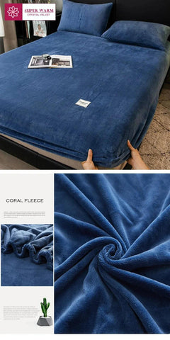 Bed sheet set Soft warm plush fitted sheet elastic mattress cover fluffy coral fleece bed linen winter couple luxury double bed