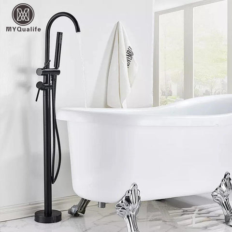 Black Floor Mounted Bath Tub Faucet Clawfoot Free Standing Bath Mixer Tap with Handshower Single Lever Bathtub Faucet